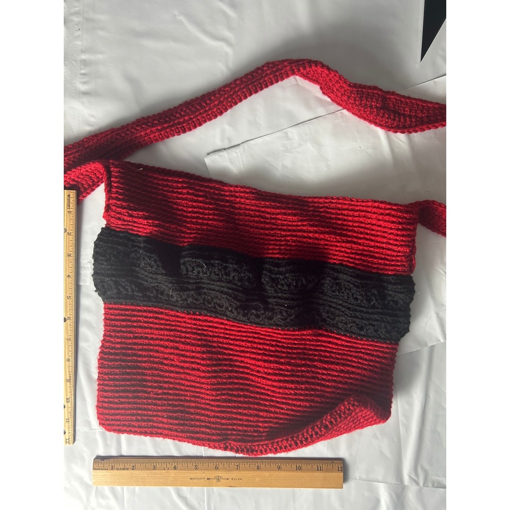 Handmade Red Black Crochet Shoulder Bag Boho Messenger Bag‎